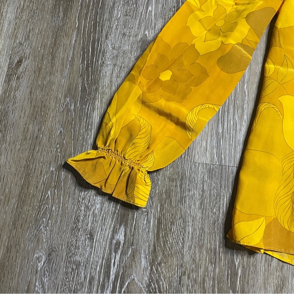 TUCKER Mustard Yellow Women's 100% Silk Floral Blouse - Picture 2 of 5
